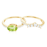 Oval Peridot East West Wedding Ring Set with Diamond