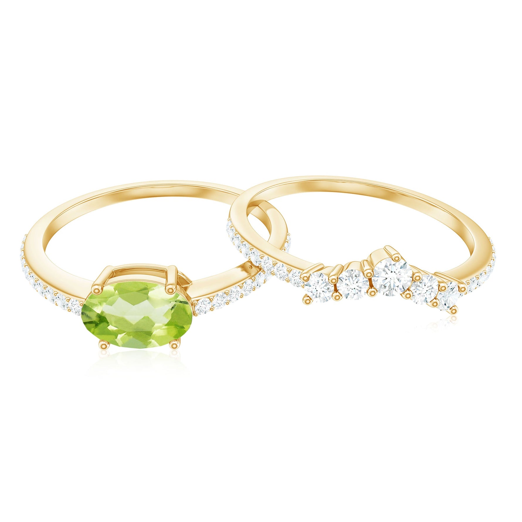 Oval Peridot East West Wedding Ring Set with Diamond
