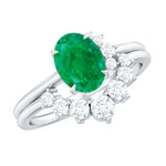 2 CT Oval Emerald and Diamond Wedding Ring Set