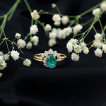 2 CT Oval Emerald and Diamond Wedding Ring Set