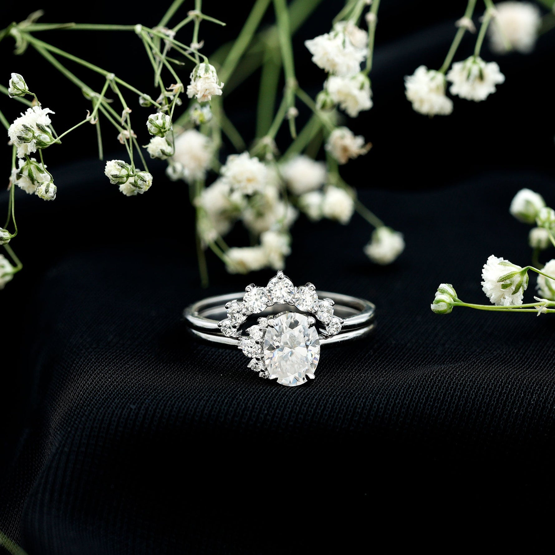 2.75 CT Oval Cut Zircon Half Halo Wedding Ring Set