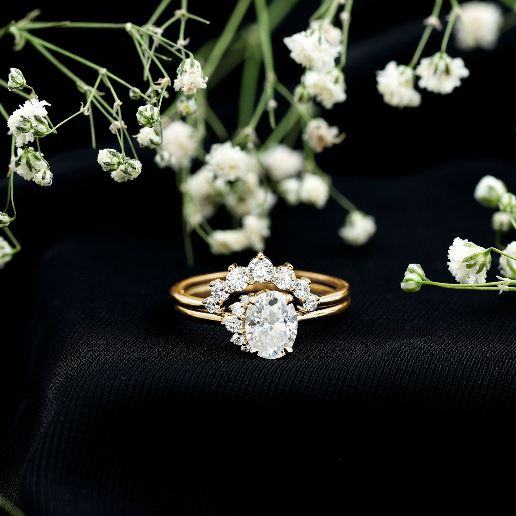 2.75 CT Oval Cut Zircon Half Halo Wedding Ring Set