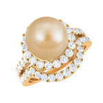 South Sea Pearl and Diamond Halo Wedding Ring Set