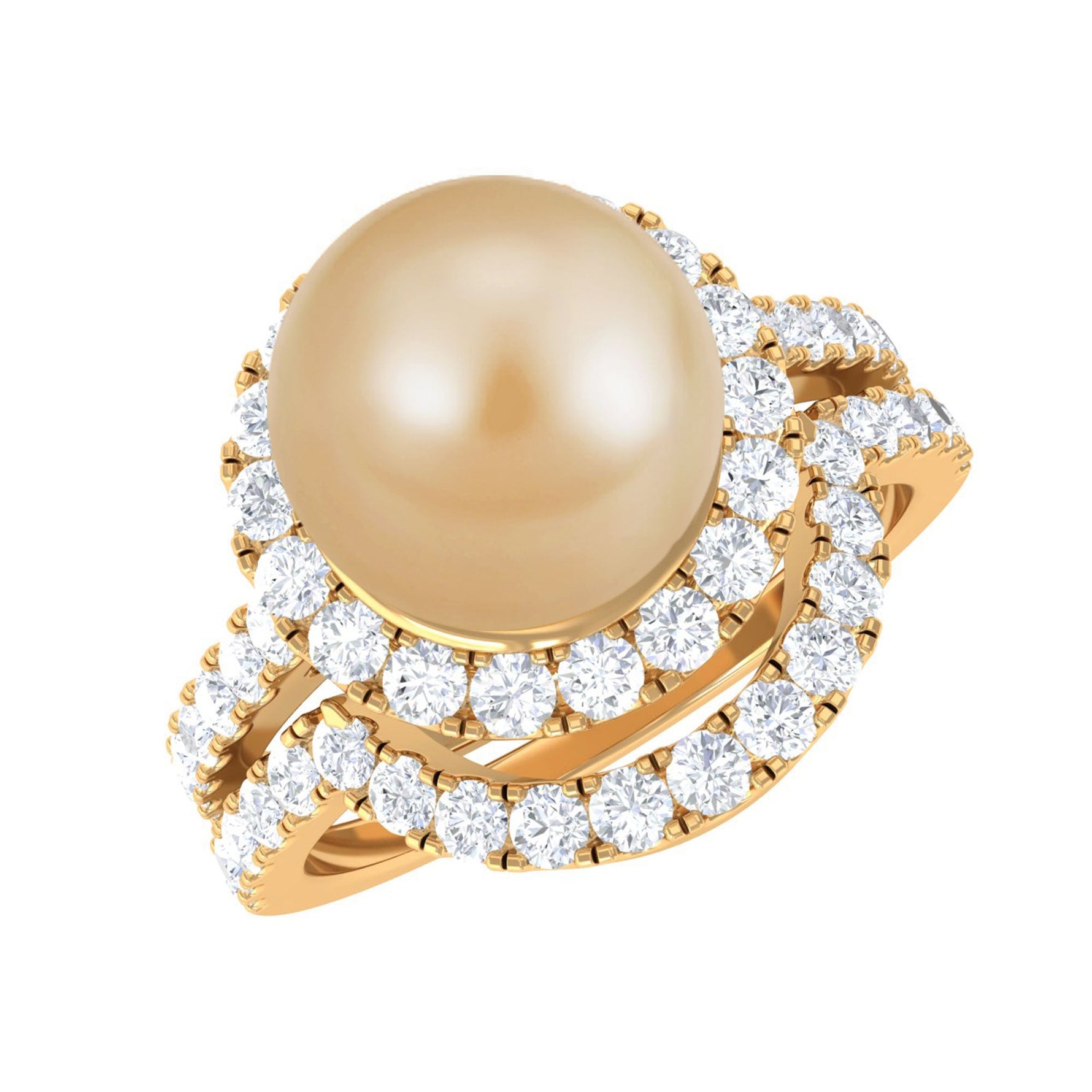 South Sea Pearl and Diamond Halo Wedding Ring Set