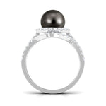 9 CT Tahitian Pearl and Diamond Halo Wedding Ring Set
