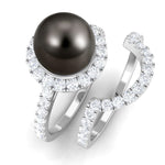 9 CT Tahitian Pearl and Diamond Halo Wedding Ring Set