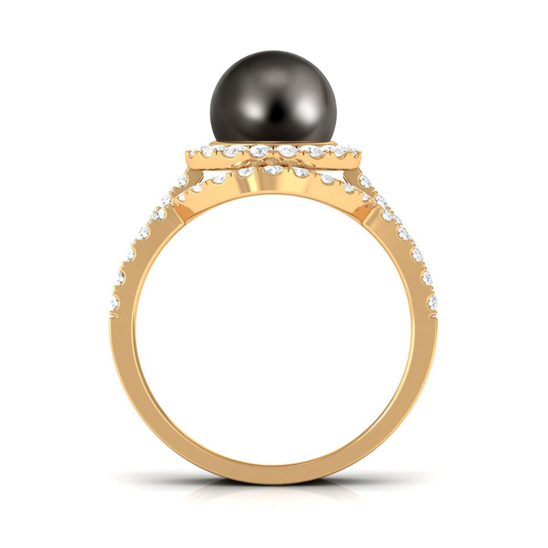 9 CT Tahitian Pearl and Diamond Halo Wedding Ring Set
