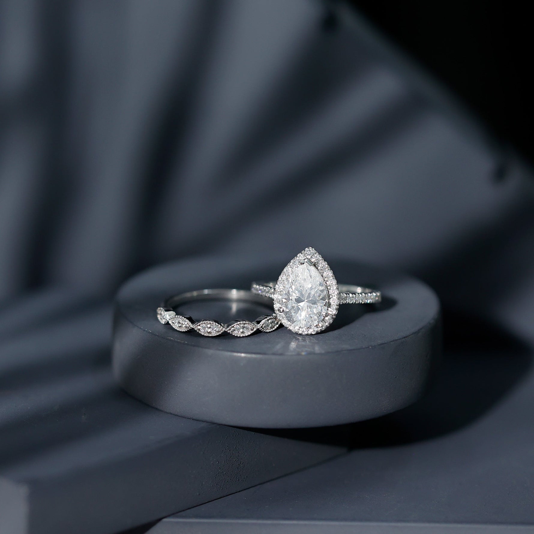 Designer Zircon Teardrop Wedding Ring with Enhancer Band