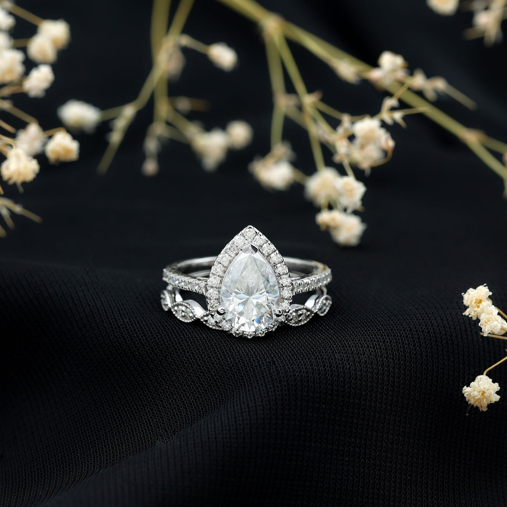 Designer Zircon Teardrop Wedding Ring with Enhancer Band