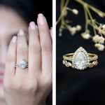 Designer Zircon Teardrop Wedding Ring with Enhancer Band