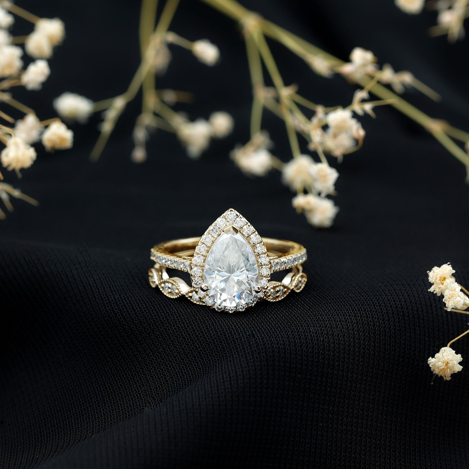 Designer Zircon Teardrop Wedding Ring with Enhancer Band