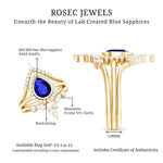 Created Blue Sapphire and Moissanite Art Deco Wedding Ring Set in Gold