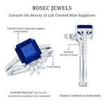 Asscher Cut Created Blue Sapphire Solitaire Wedding Ring Set with Diamond Accent
