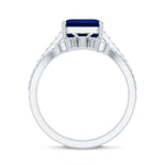 Asscher Cut Created Blue Sapphire Solitaire Wedding Ring Set with Diamond Accent