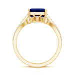 Asscher Cut Created Blue Sapphire Solitaire Wedding Ring Set with Diamond Accent