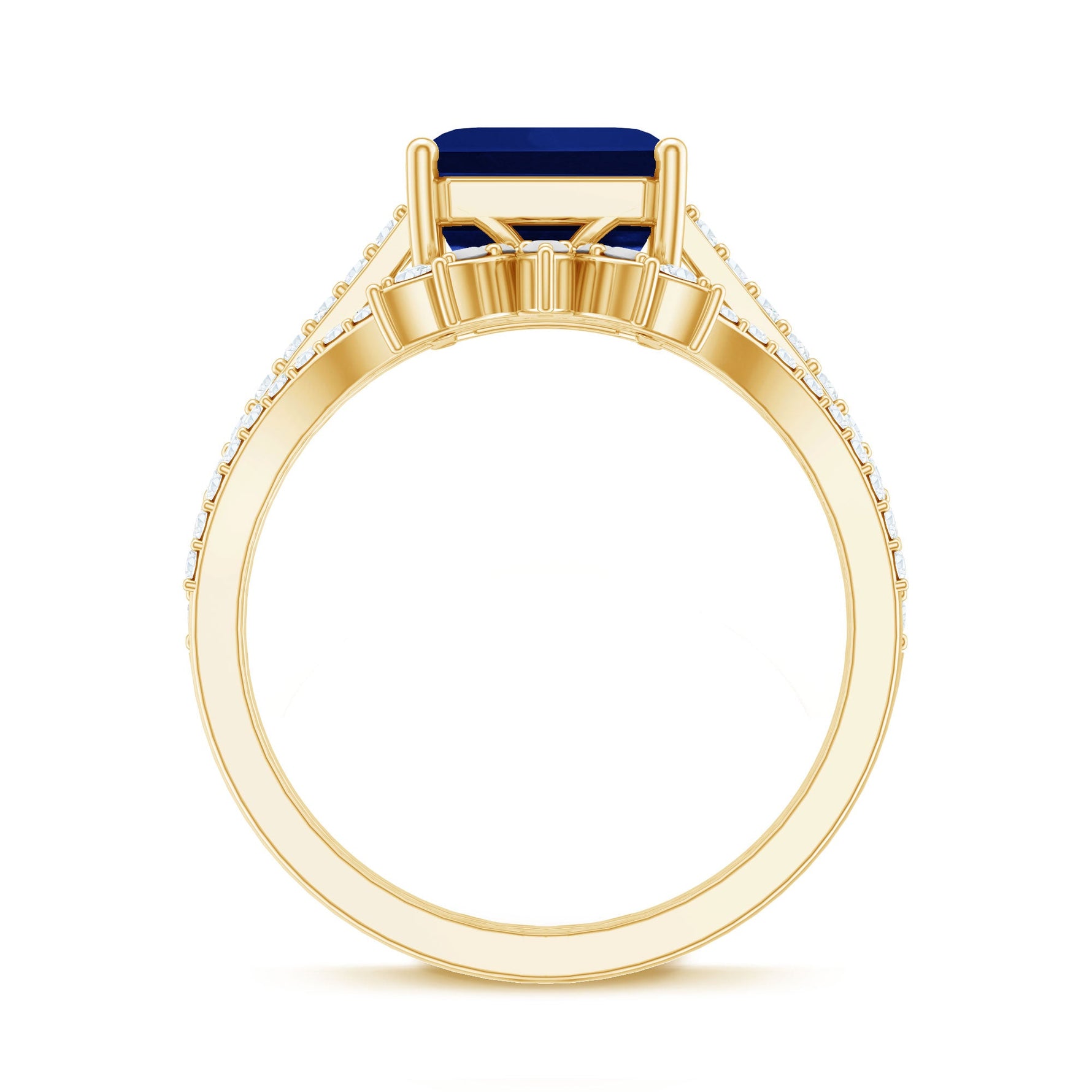 Asscher Cut Created Blue Sapphire Solitaire Wedding Ring Set with Diamond Accent