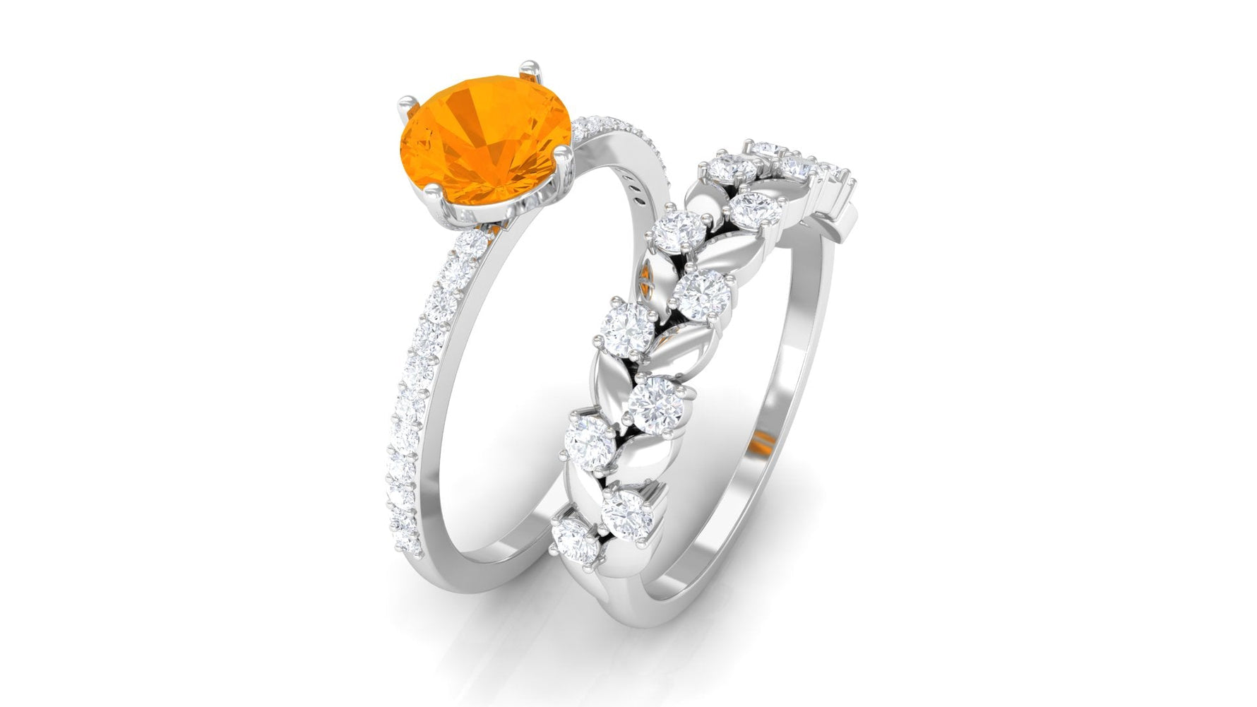 1.75 CT Fire Opal Classic Wedding Ring Set in Gold with Moissanite