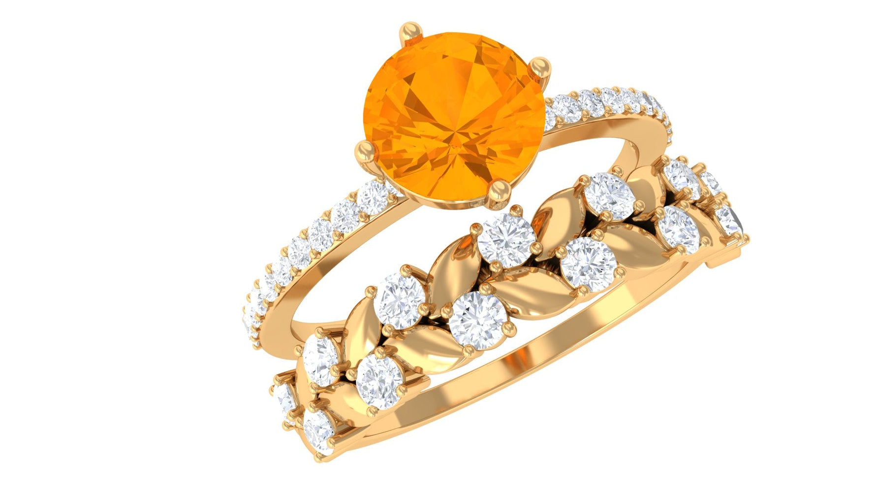 1.75 CT Fire Opal Classic Wedding Ring Set in Gold with Moissanite