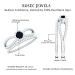 0.75 CT Black Opal Wedding Ring Set with Moissanite in Gold