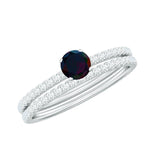 1.25 CT Minimal Wedding Ring Set with Black Opal and Diamond
