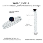 1.25 CT Minimal Wedding Ring Set with Black Opal and Diamond