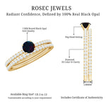 1.25 CT Minimal Wedding Ring Set with Black Opal and Diamond