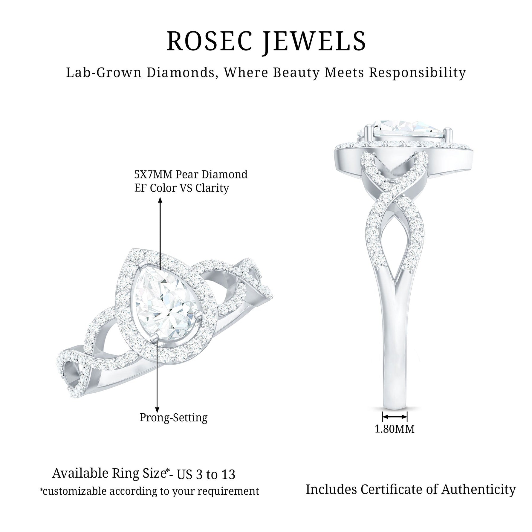 Pear Shape Lab Grown Diamond Teardrop Engagement Ring