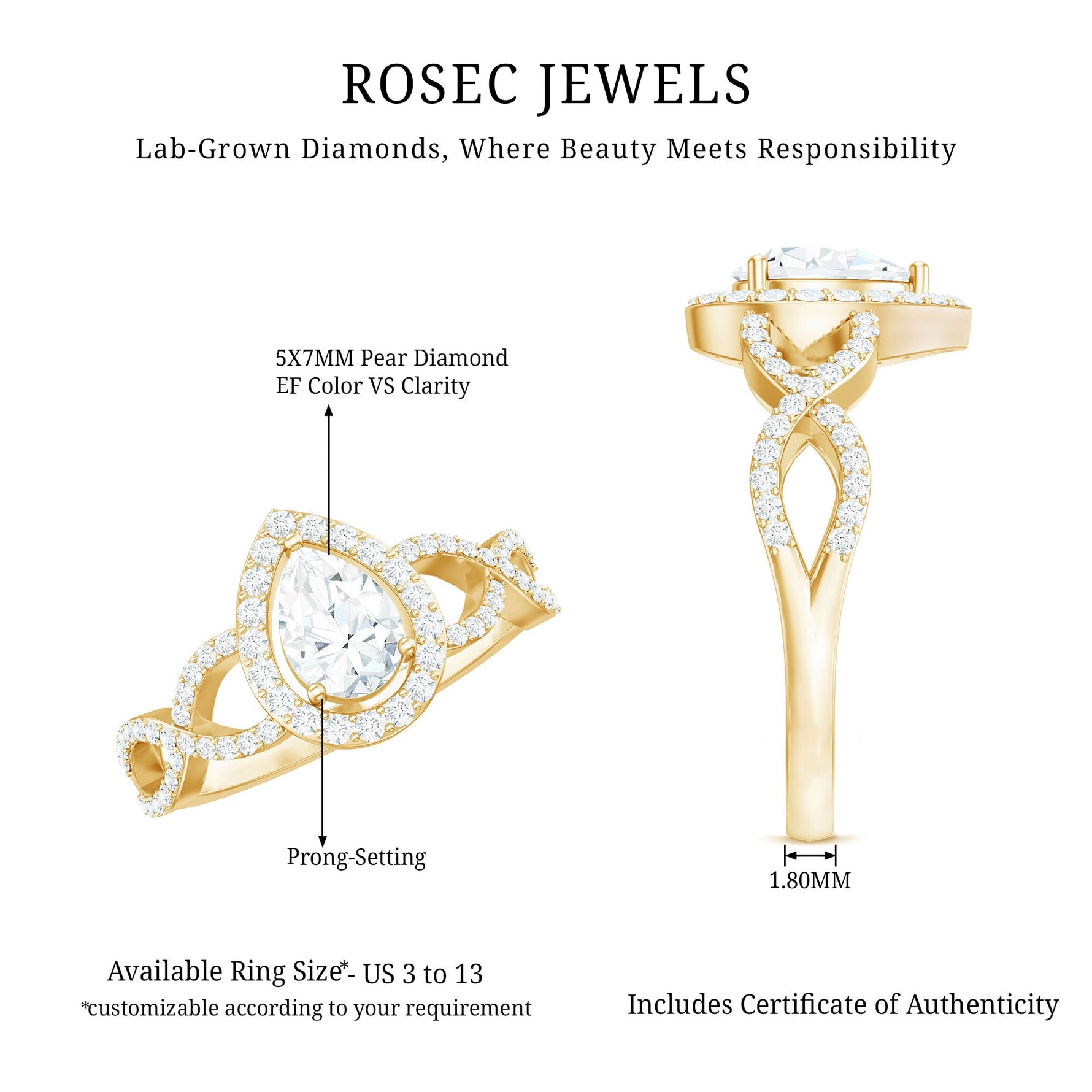 Pear Shape Lab Grown Diamond Teardrop Engagement Ring