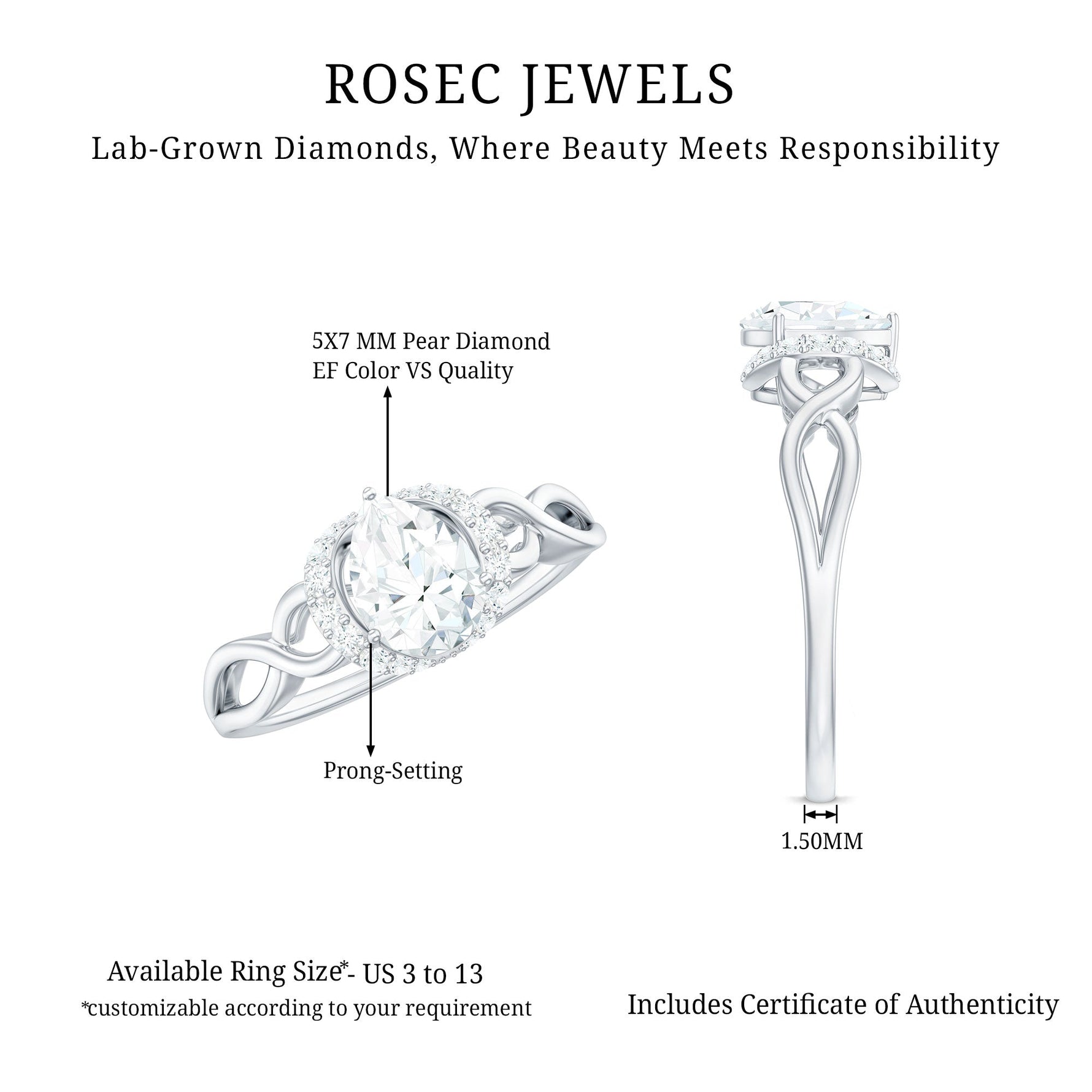 Lab Grown Diamond Collar Engagement Ring in Infinity Shank