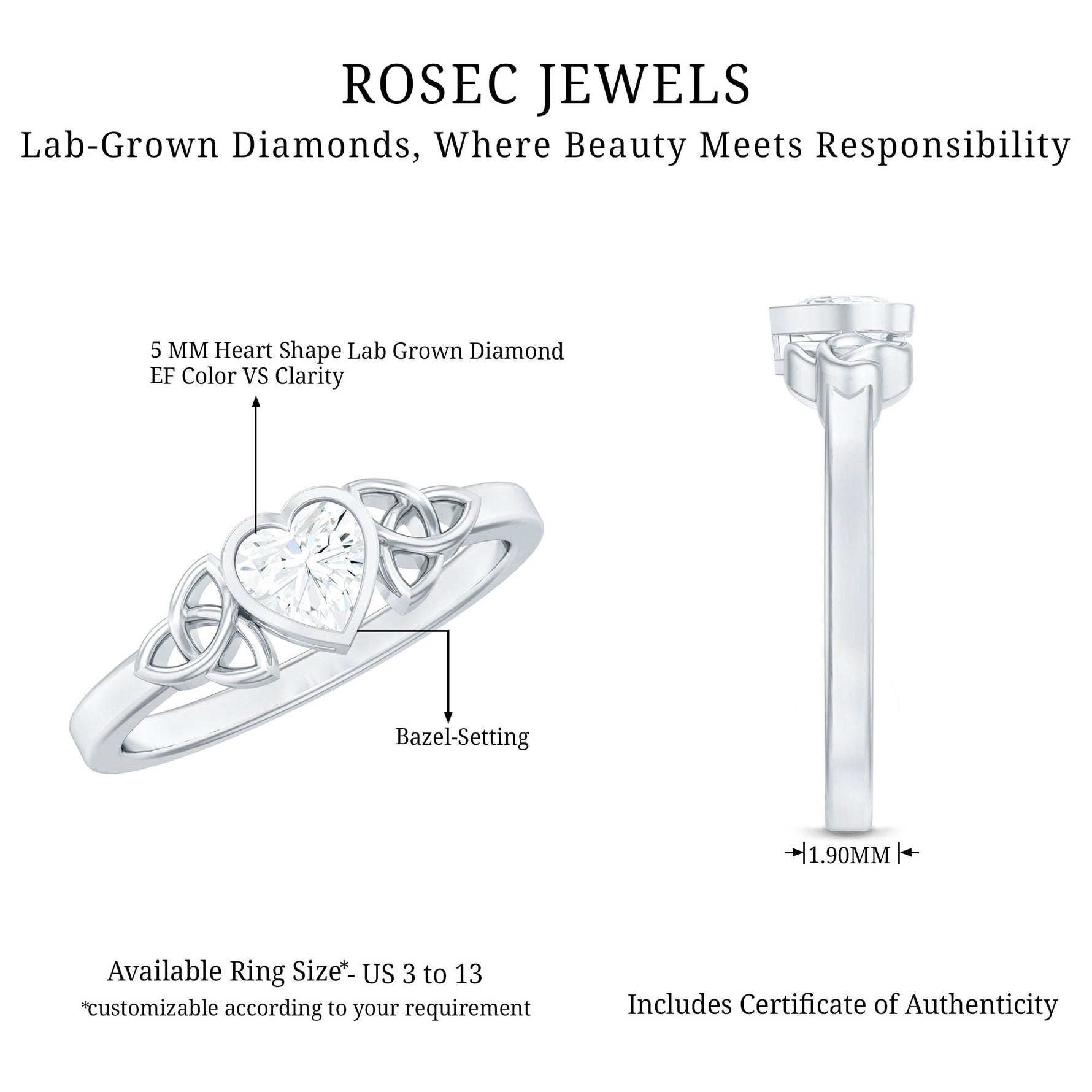 Heart Shape Lab Grown Diamond Solitaire Celtic Ring