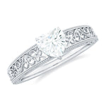 Vintage Inspired Heart Shape Lab Grown Diamond Solitaire Filigree Ring
