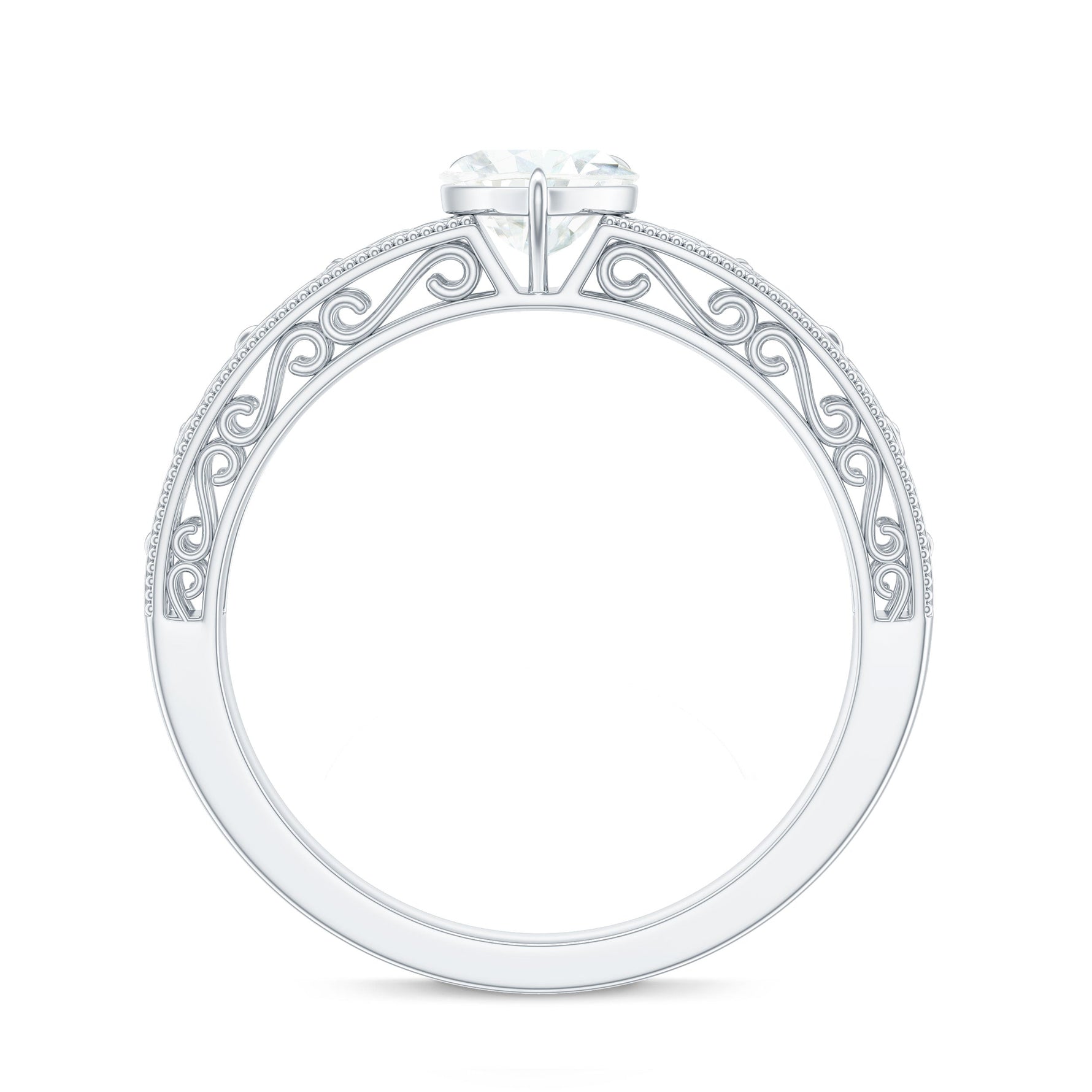 Vintage Inspired Heart Shape Lab Grown Diamond Solitaire Filigree Ring