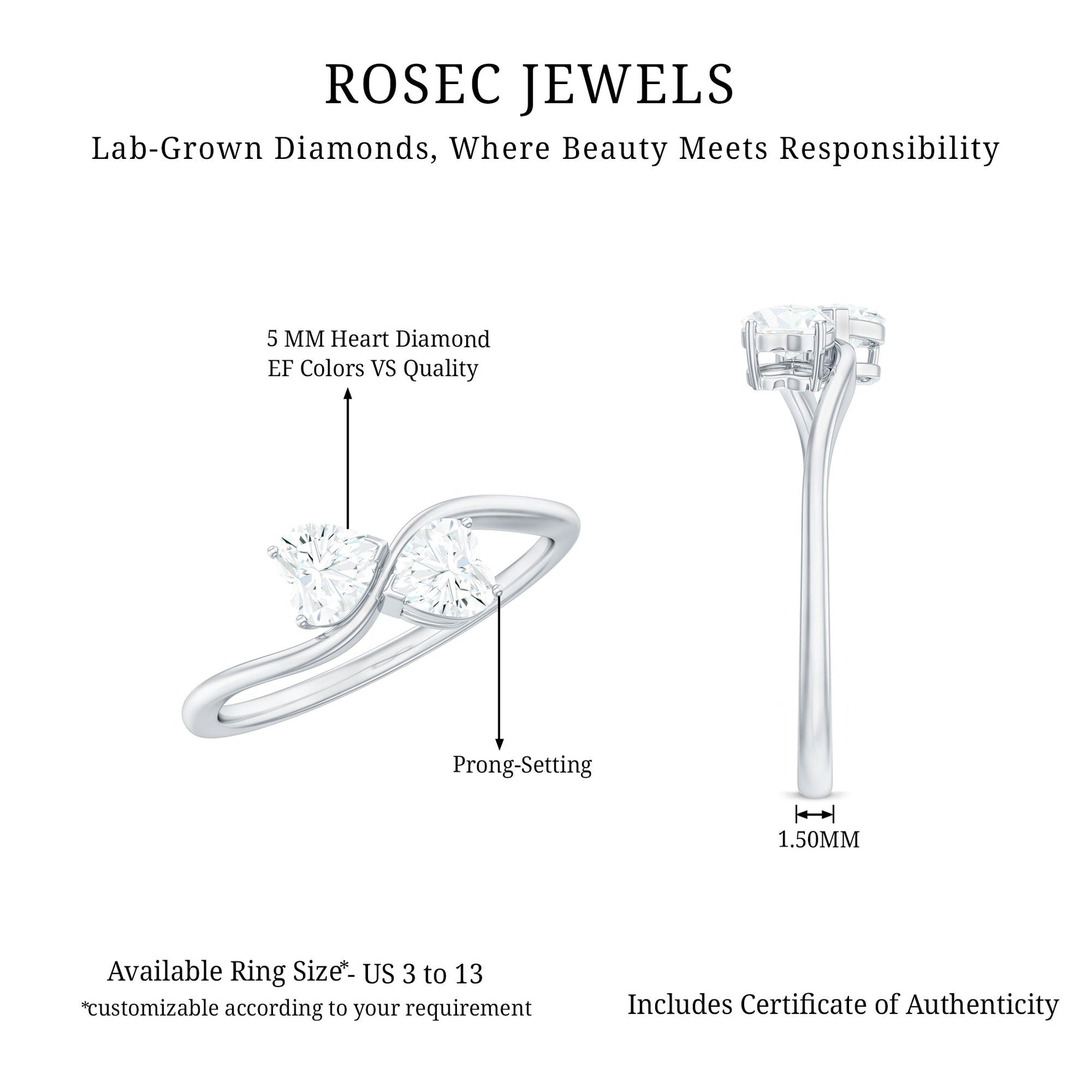 Heart Shape Lab Grown Diamond Toi Et Moi Promise Ring