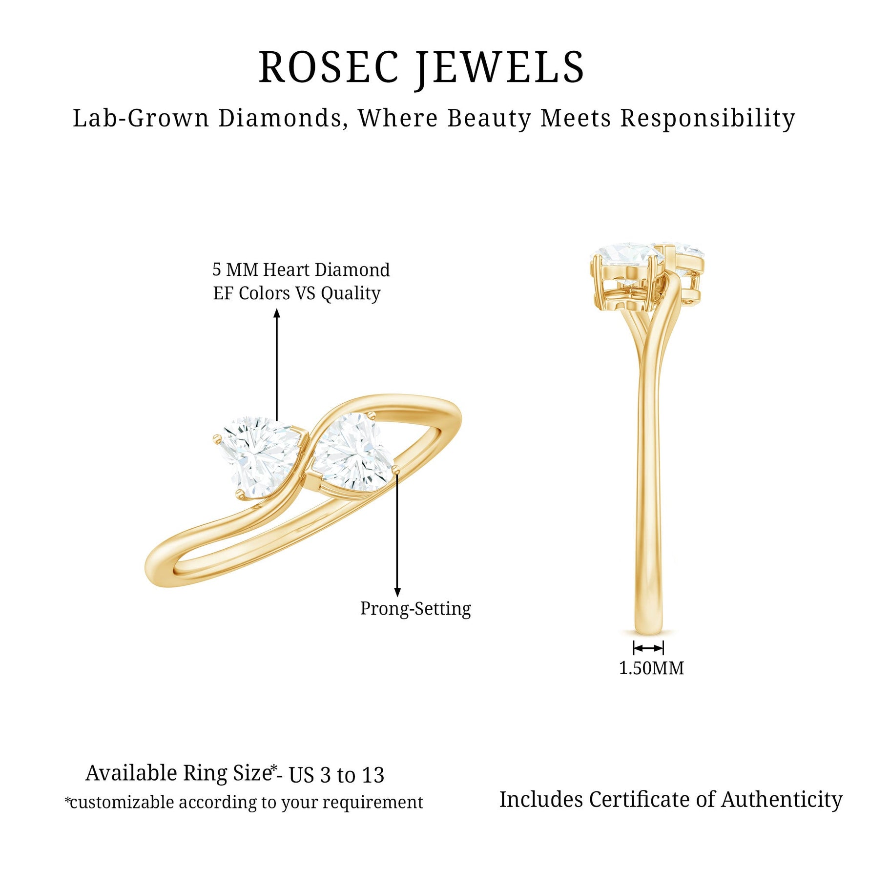 Heart Shape Lab Grown Diamond Toi Et Moi Promise Ring