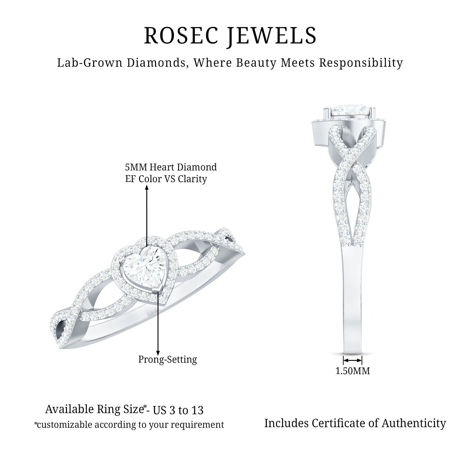 Heart Shape Lab Grown Diamond Criss Cross Engagement Ring