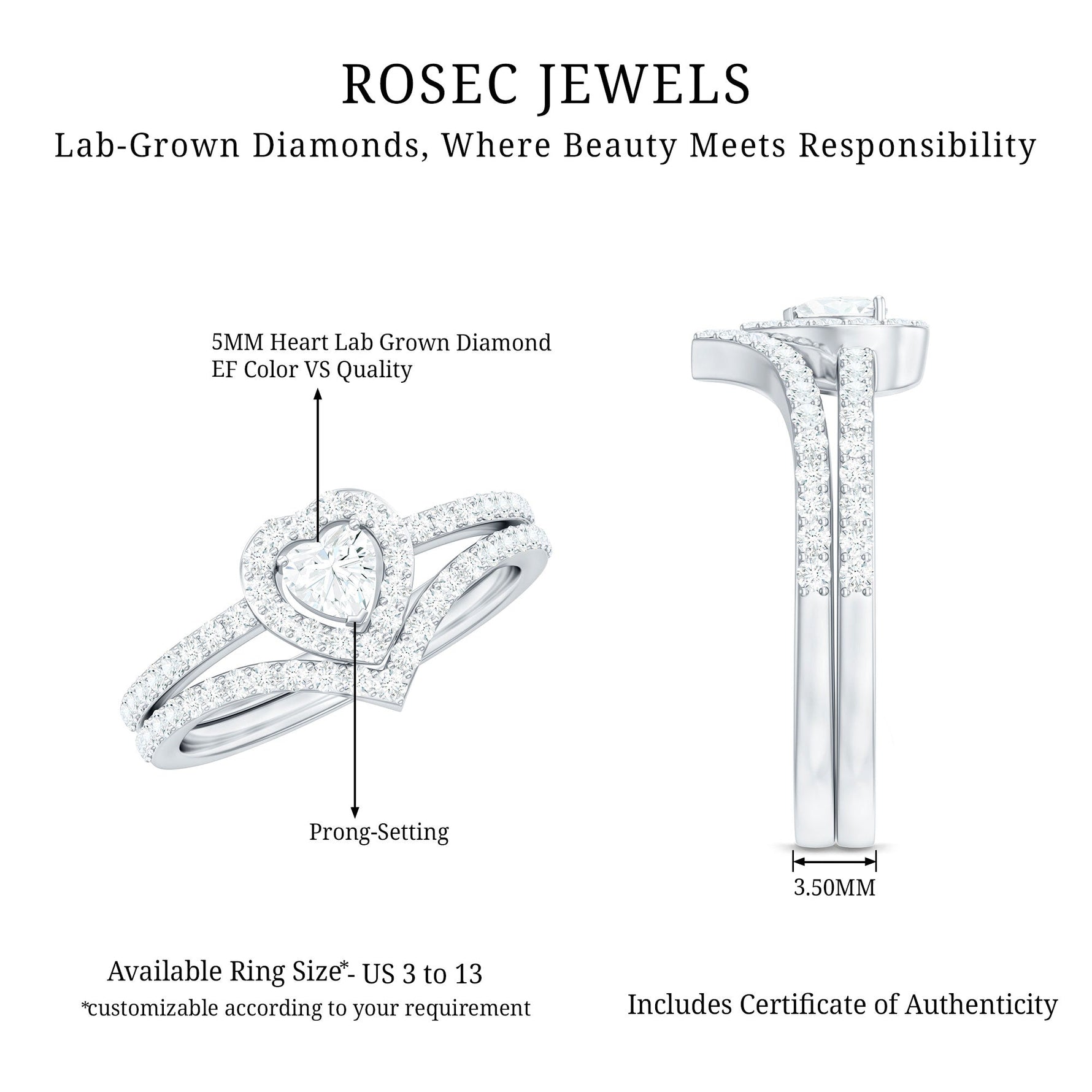 Heart Shape Lab Grown Diamond Bridal Ring Set