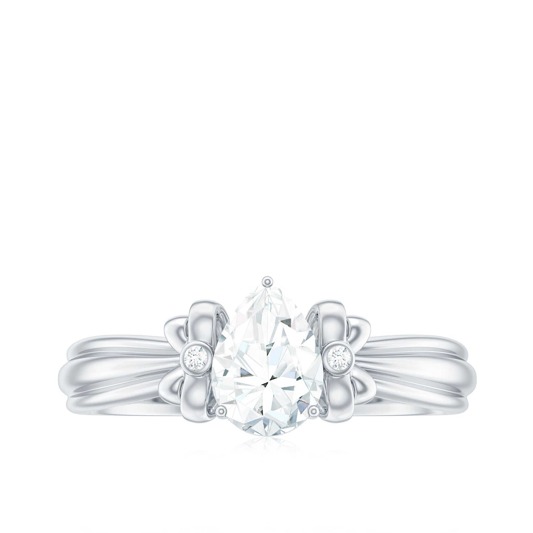 Pear Cut Lab Grown Diamond Solitaire Engagement Ring with Bow