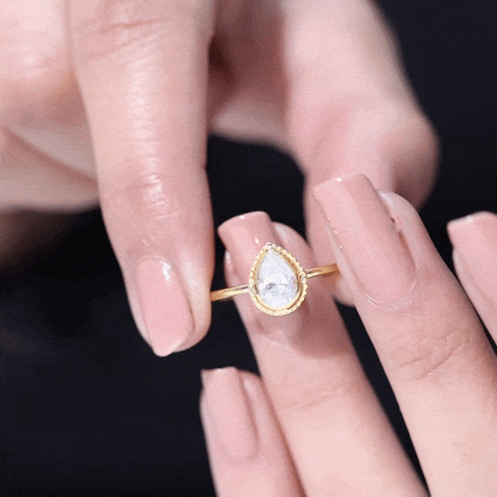 Pear Cut Lab Grown Diamond Solitaire Ring with Engraved Details