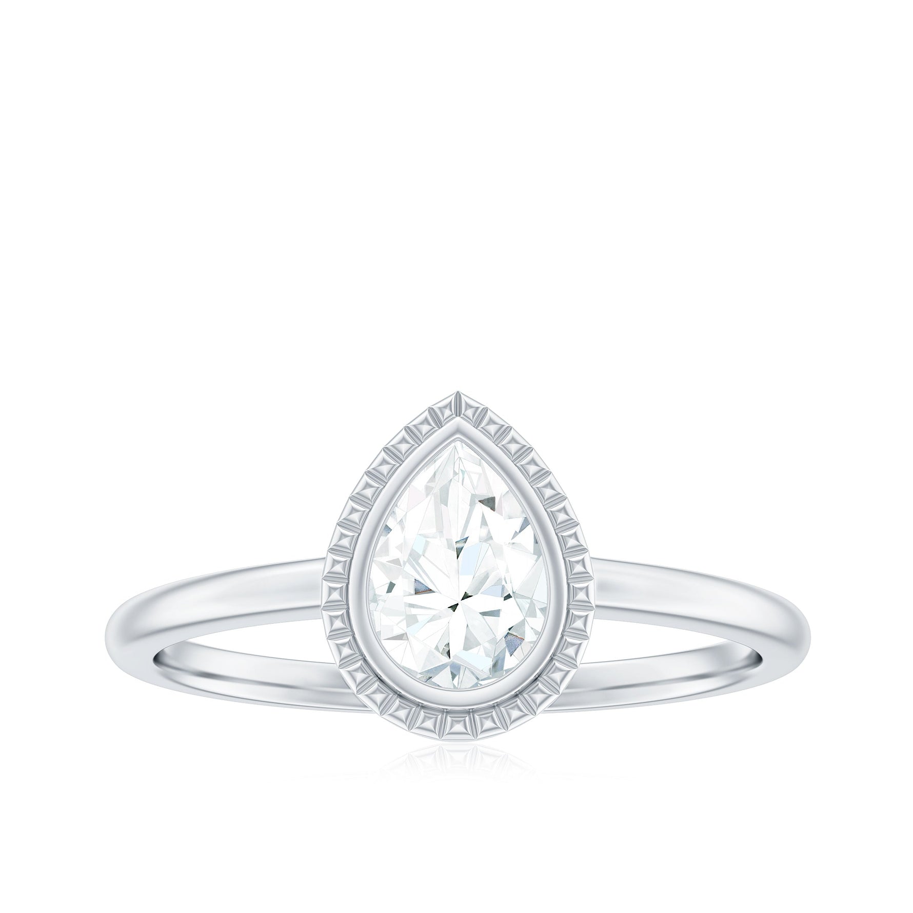 Pear Cut Lab Grown Diamond Solitaire Ring with Engraved Details