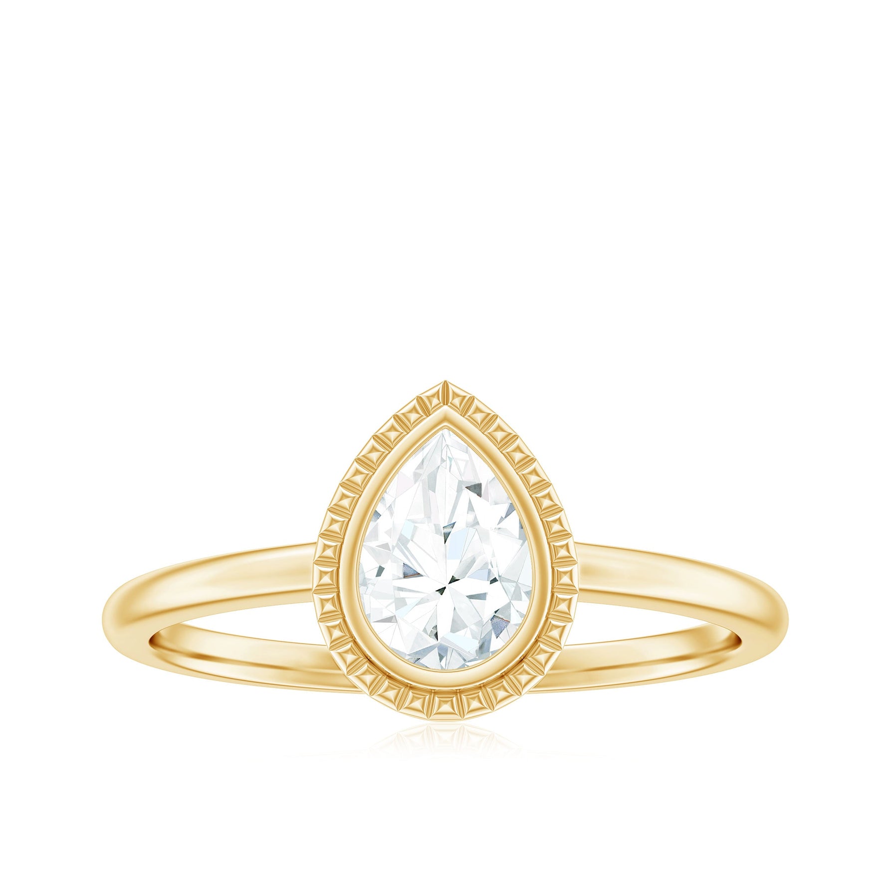 Pear Cut Lab Grown Diamond Solitaire Ring with Engraved Details