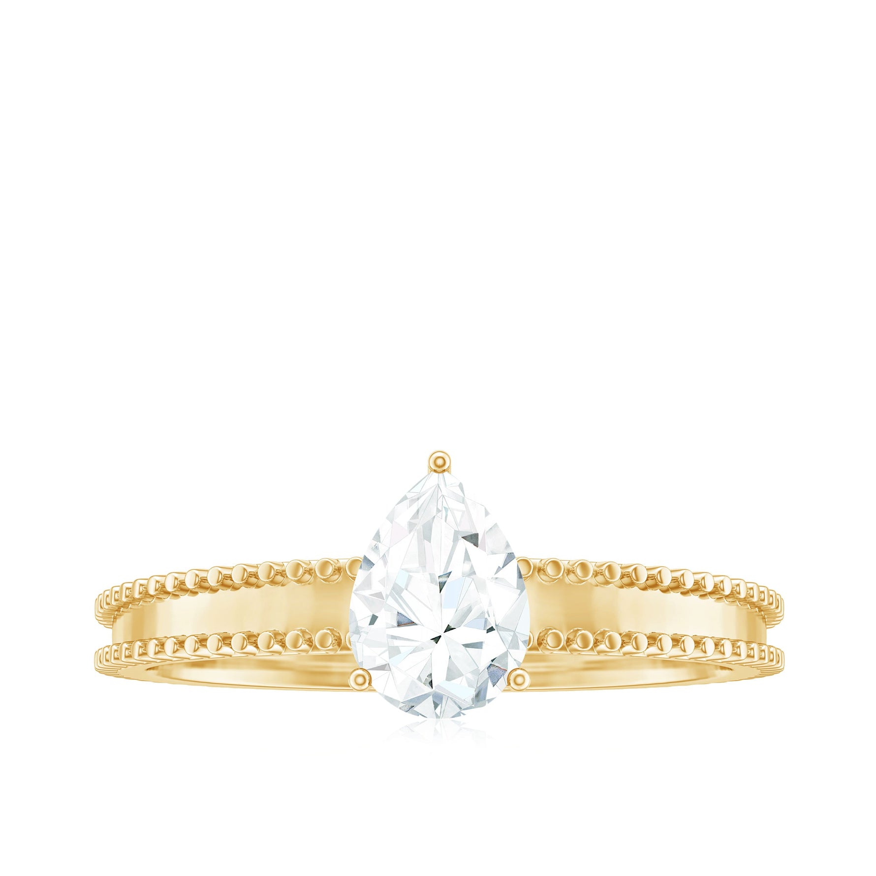 Pear Shaped Lab Grown Diamond Solitaire Ring with Beaded Detailing