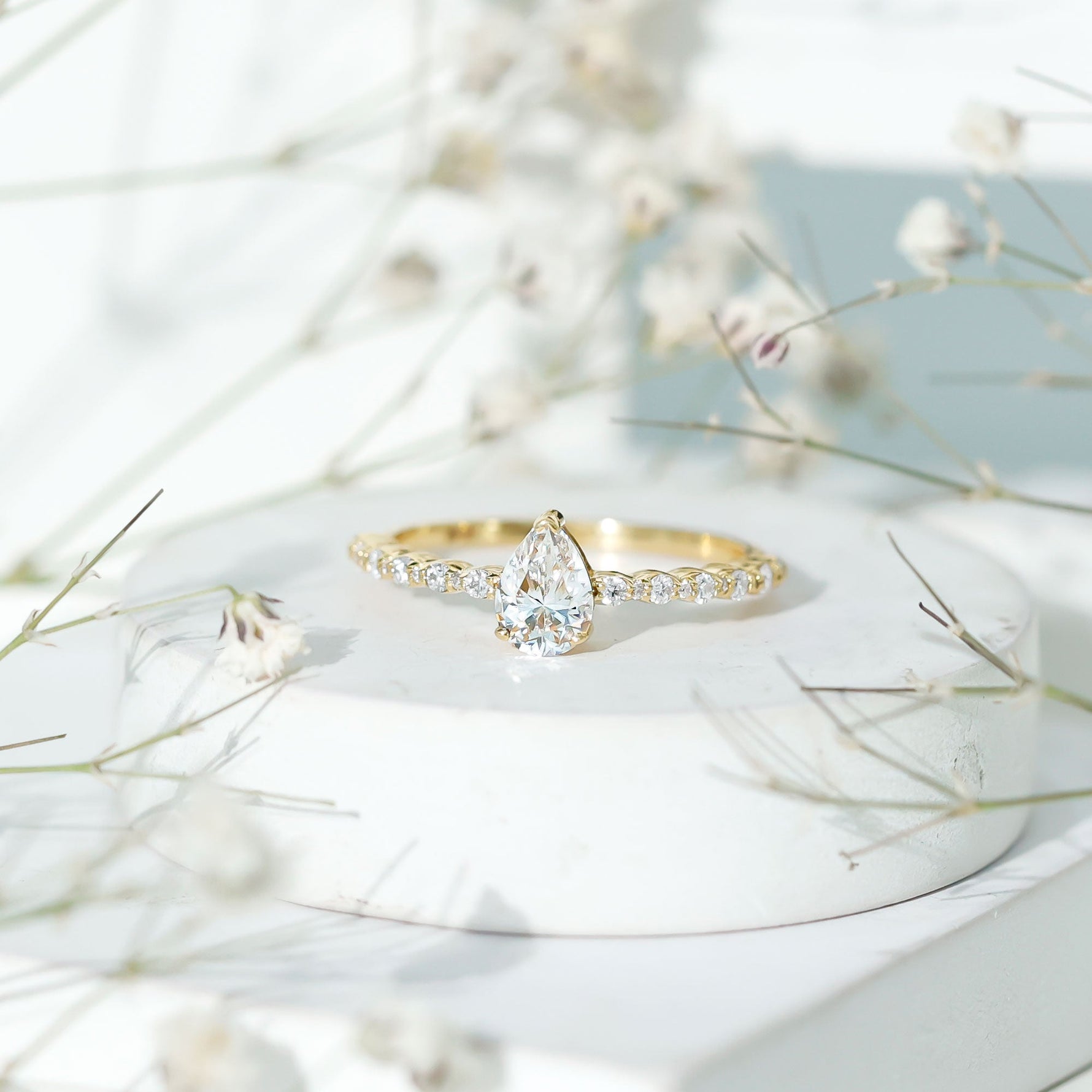 Pear Shape Lab Grown Diamond Solitaire Promise Ring with Side Stones