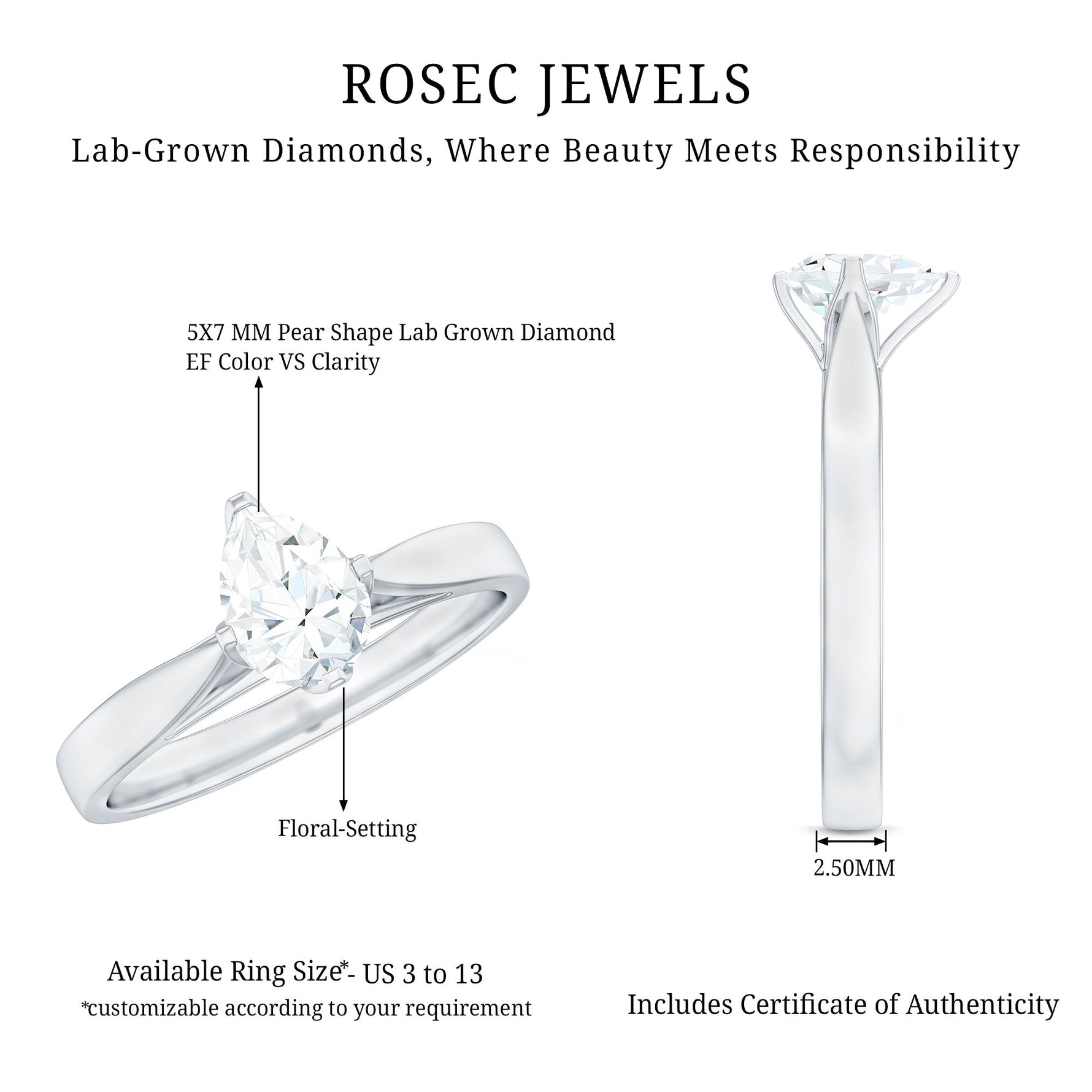 Solitaire Lab Grown Diamond Teardrop Engagement Ring