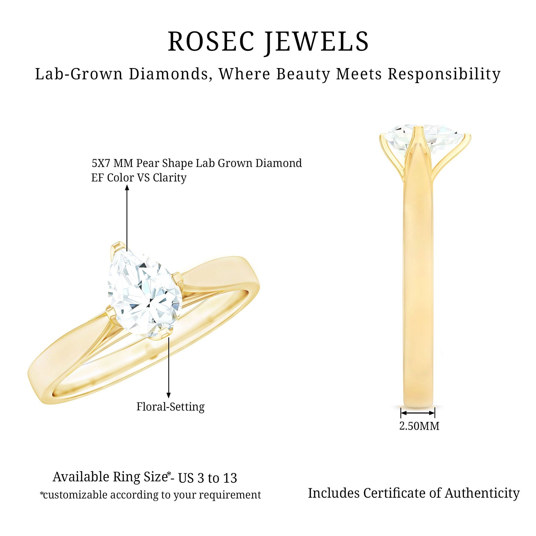 Solitaire Lab Grown Diamond Teardrop Engagement Ring