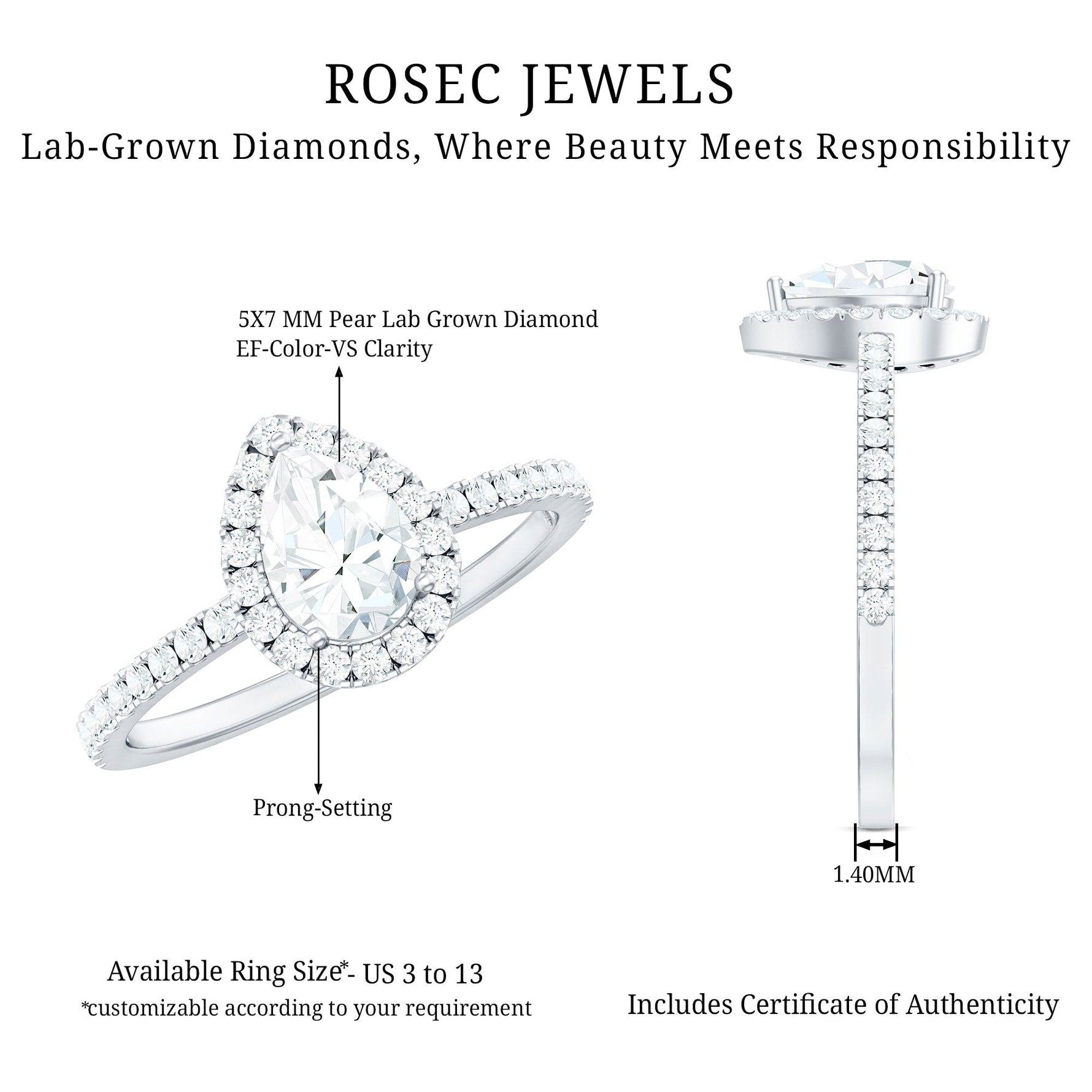 Classic Lab Grown Diamond Pear Engagement Ring with Halo