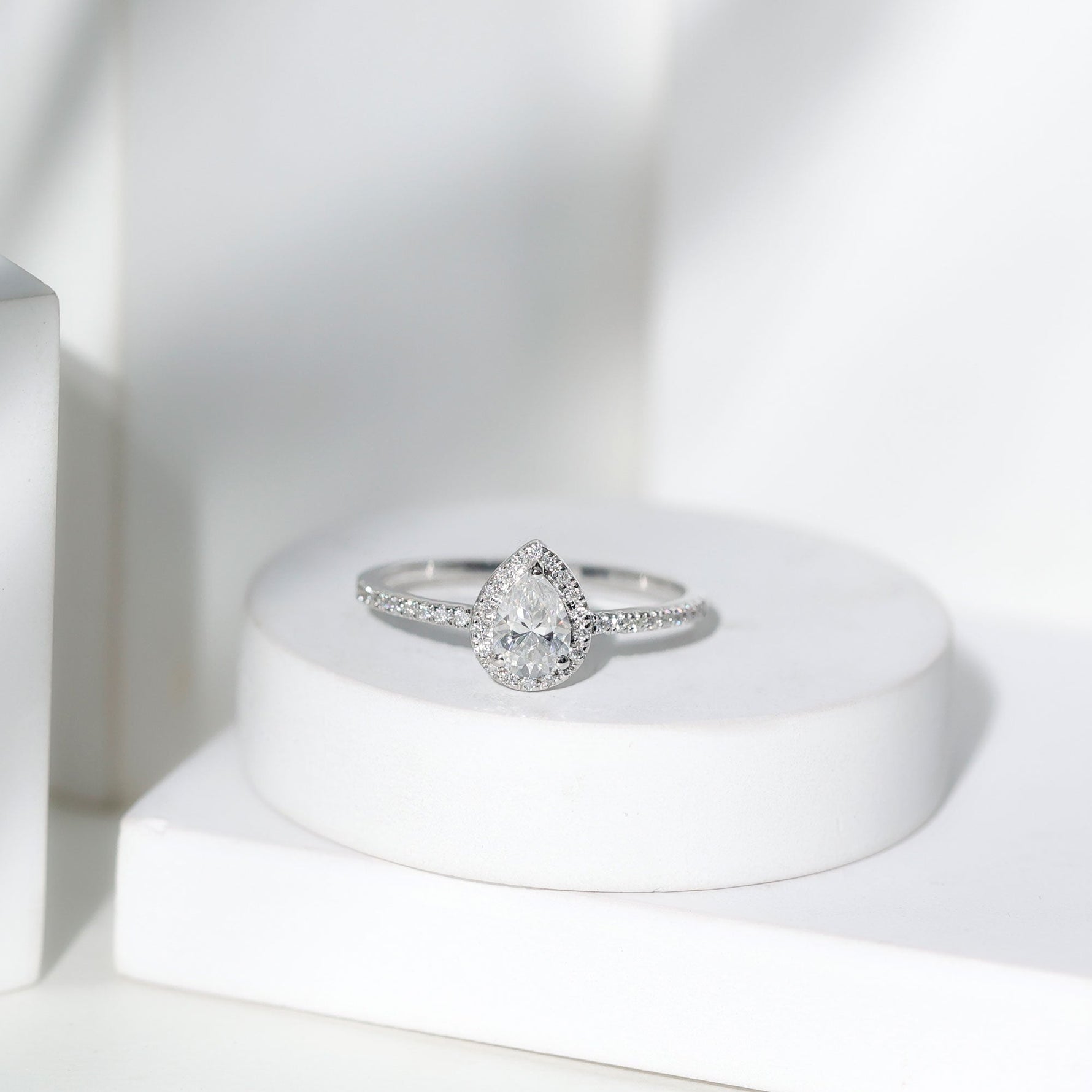 Classic Lab Grown Diamond Pear Engagement Ring with Halo