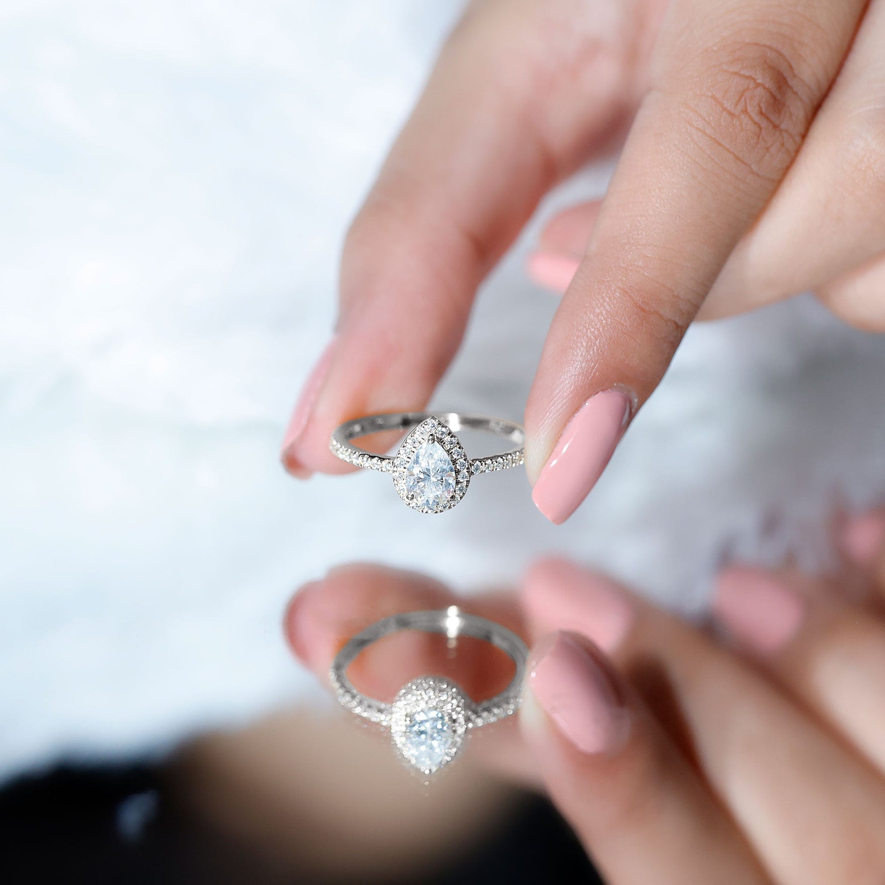 Classic Lab Grown Diamond Pear Engagement Ring with Halo