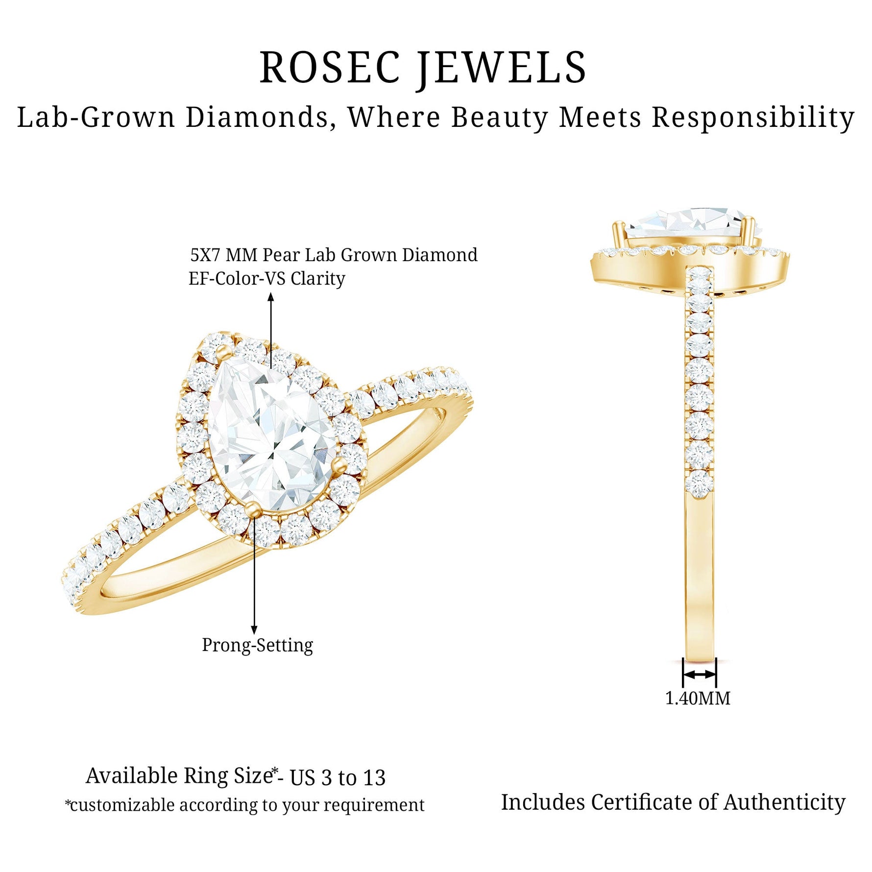 Classic Lab Grown Diamond Pear Engagement Ring with Halo