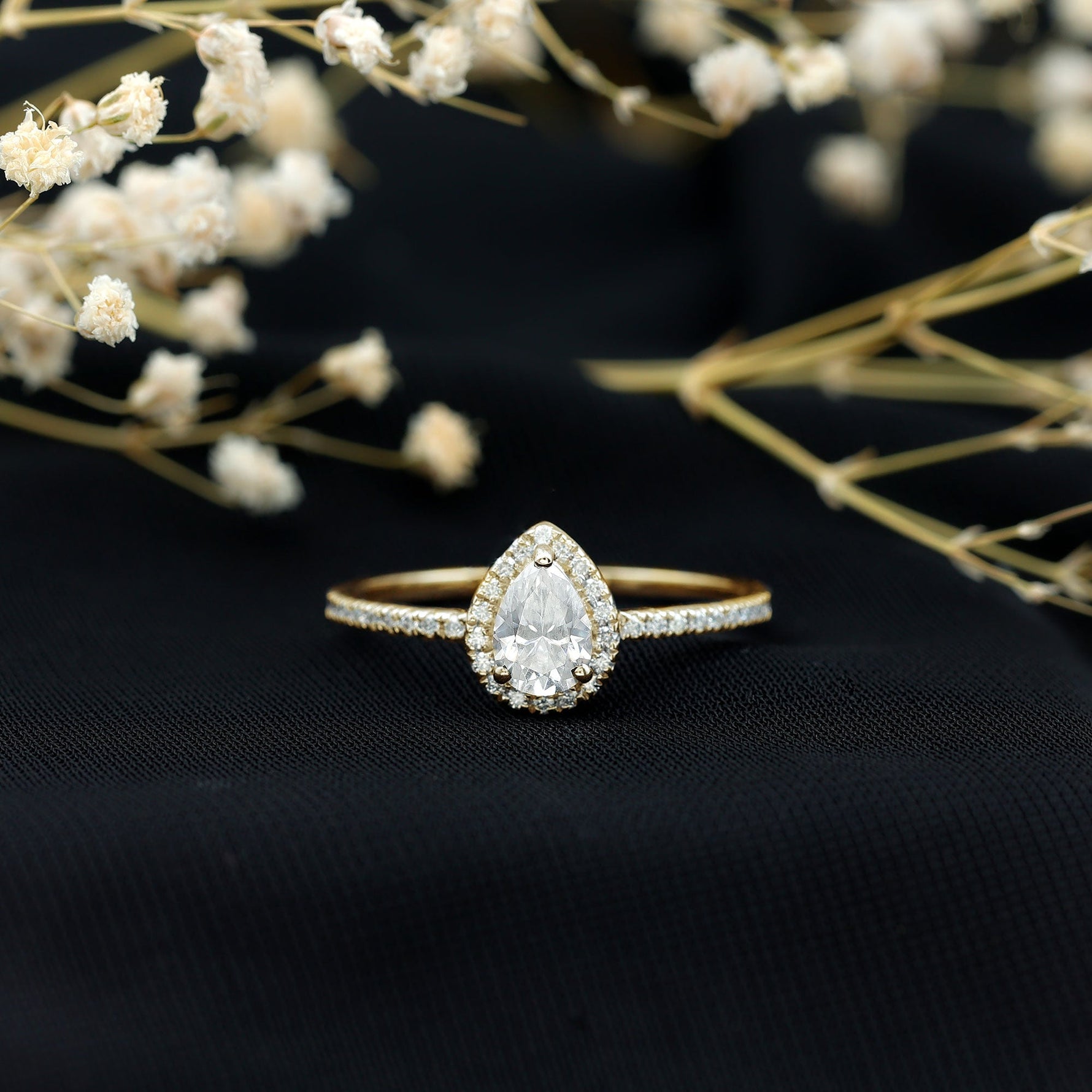 Classic Lab Grown Diamond Pear Engagement Ring with Halo