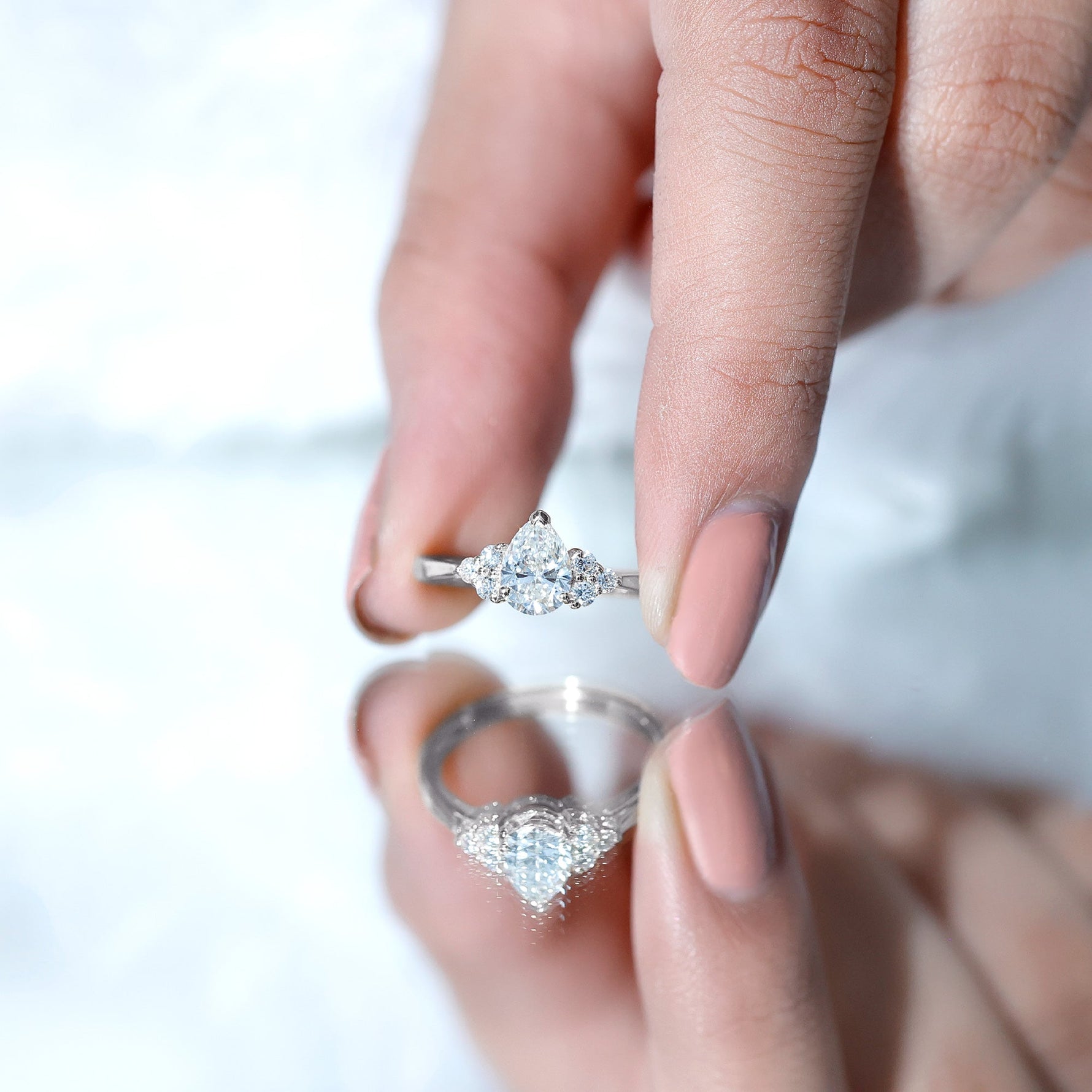 Pear Cut Lab Grown Diamond Trio Engagement Ring